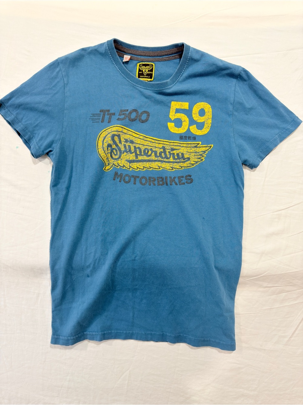 Superdry 59 Motorbikes Graphic T-Shirt Men's Medium Blue Crew Neck Cotton Tee